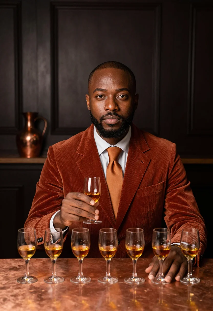 AI cognac copper sample — portrait of a man, a three-quarter-length frame, a man in hi