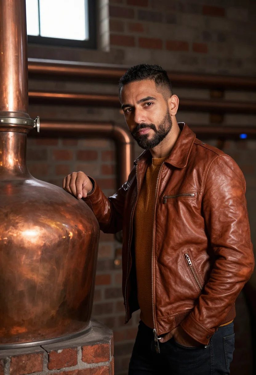 AI cognac copper sample — portrait of a man, a close half-length frame, a man in his t