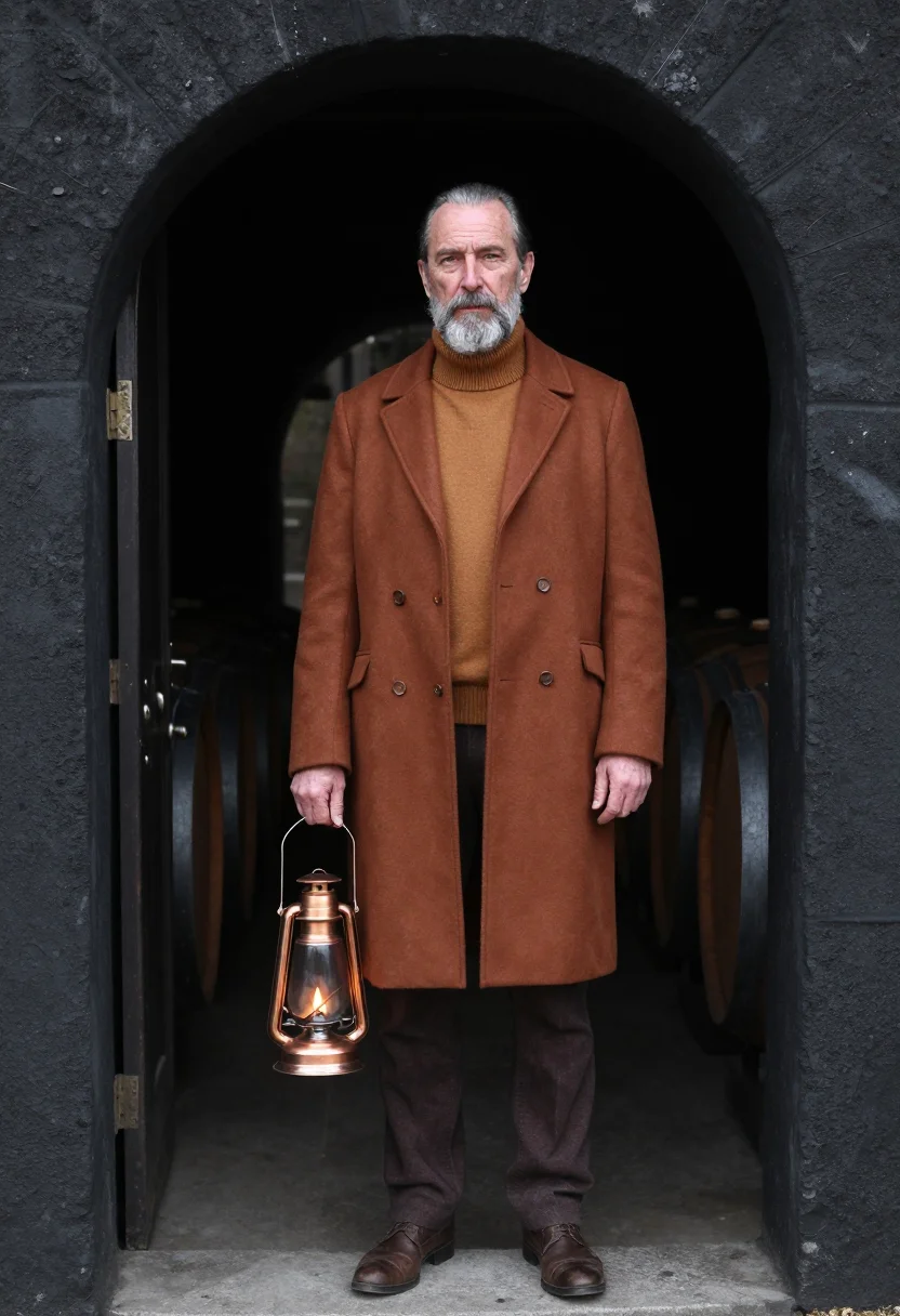 AI cognac copper sample — portrait of a man, a full-length frame, a man in his sixties