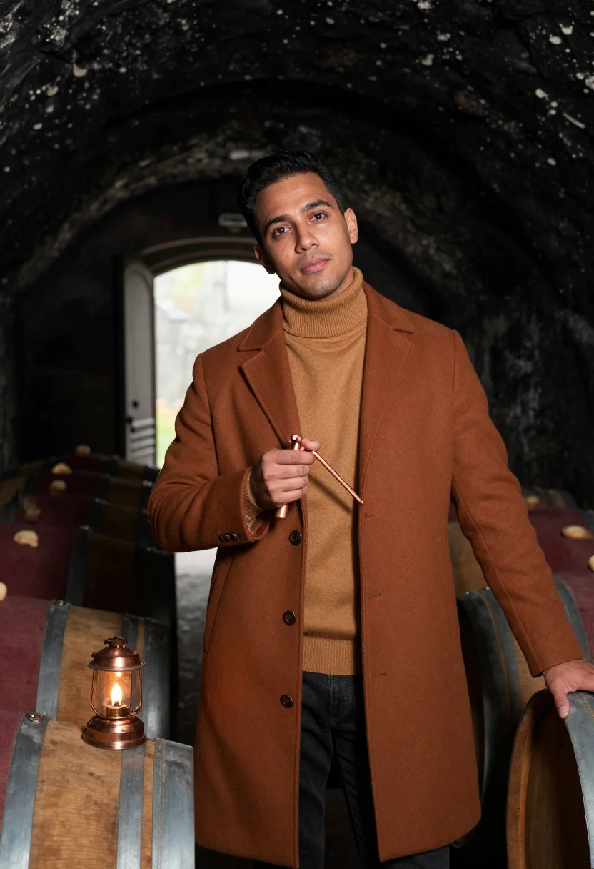 AI cognac copper sample — portrait of a man, a close half-length frame, a man in his t