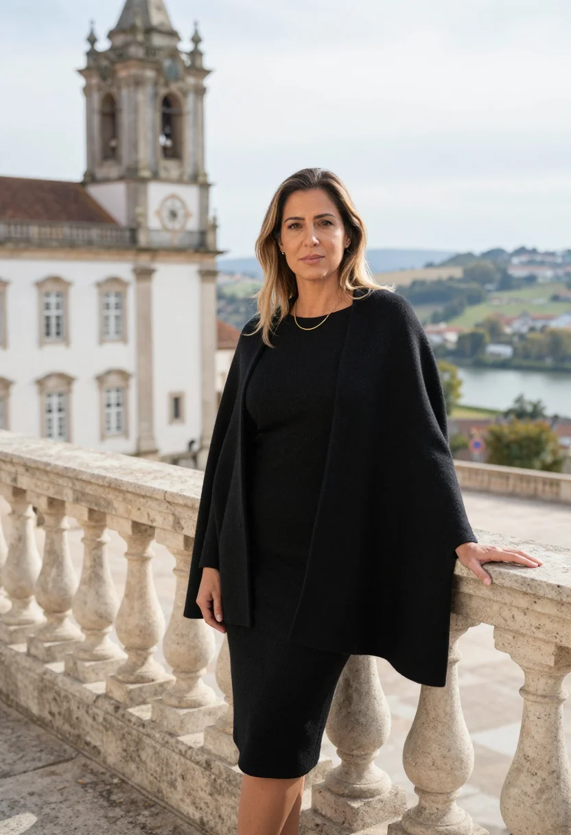 AI coimbra professor black cape gilt library sample — portrait of a woman, of Portuguese descent, in her mid-fifti
