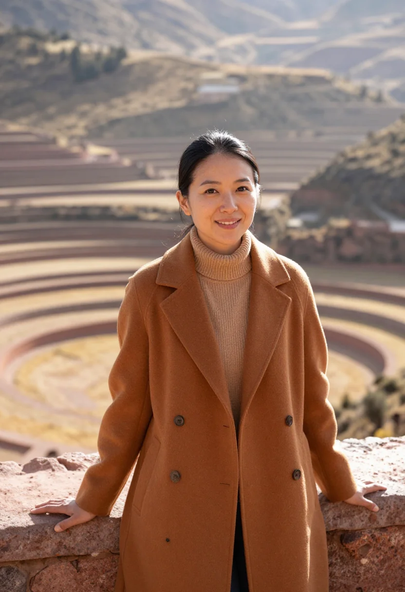 AI colca canyon biologist condor ochre terrace sample — portrait of a woman, a biologist in her late thirties of Jap