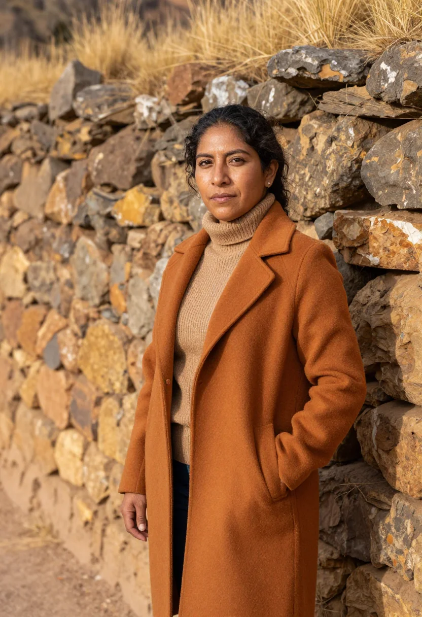 AI colca canyon biologist condor ochre terrace sample — portrait of a woman, a biologist in her forties of Peruvian