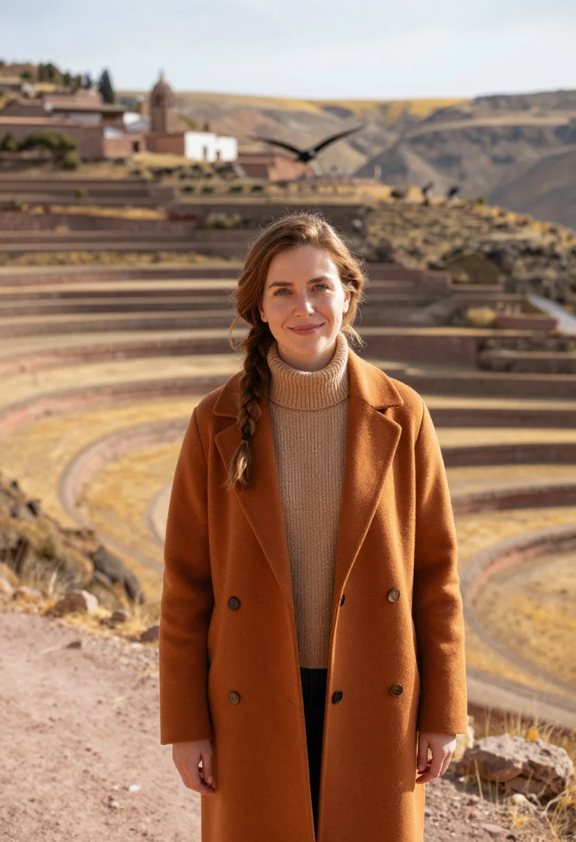AI colca canyon biologist condor ochre terrace sample — portrait of a woman, a biologist in her early thirties of Fr