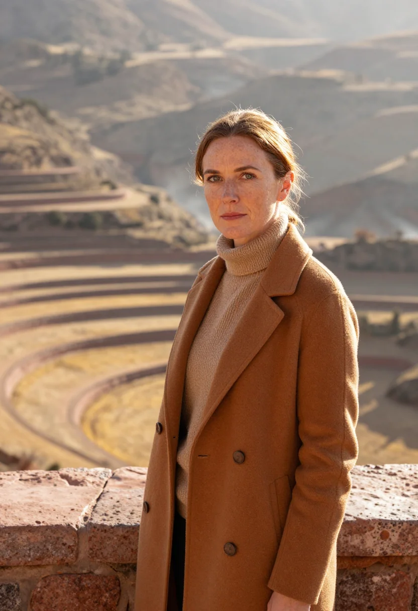 AI colca canyon biologist condor ochre terrace sample — portrait of a woman, a biologist in her forties of English d