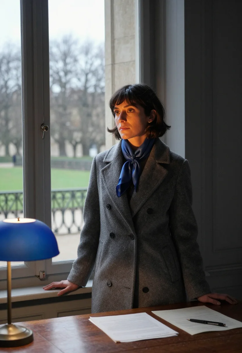 AI colette palais royal arcades stone blue sample — portrait of a woman, framed half-length from the crown to th