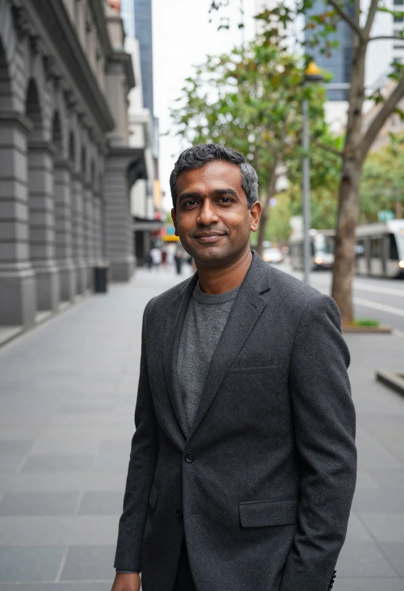 AI collins street lawyer bluestone grey sample — portrait of a man, a lawyer of Sri Lankan descent in his for