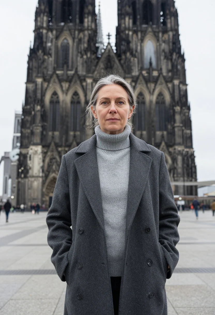 AI cologne cathedral art historian tracery grey sample — portrait of a woman, an art historian in her fifties of Aust