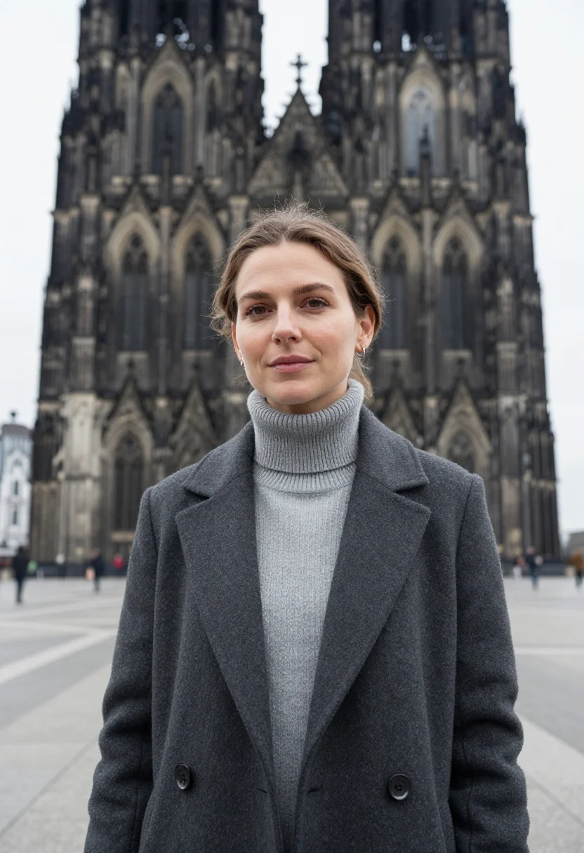 AI cologne cathedral art historian tracery grey sample — portrait of a woman, an art historian in her forties of Swis