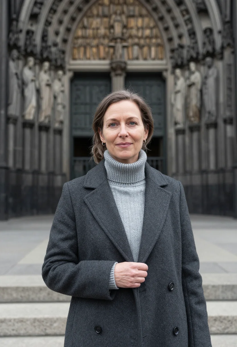 AI cologne cathedral art historian tracery grey sample — portrait of a woman, an art historian in her fifties of Germ