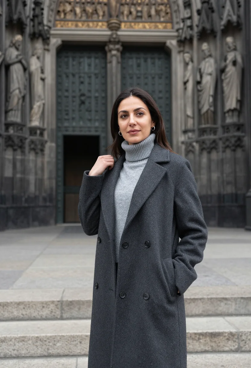 AI cologne cathedral art historian tracery grey sample — portrait of a woman, an art historian in her thirties of Ira