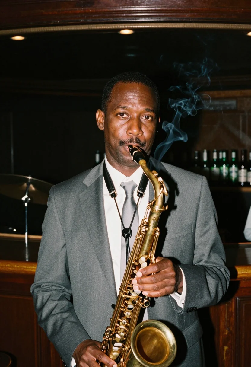 AI coltrane sample — portrait of a man, close head-and-shoulders portrait of a Bl
