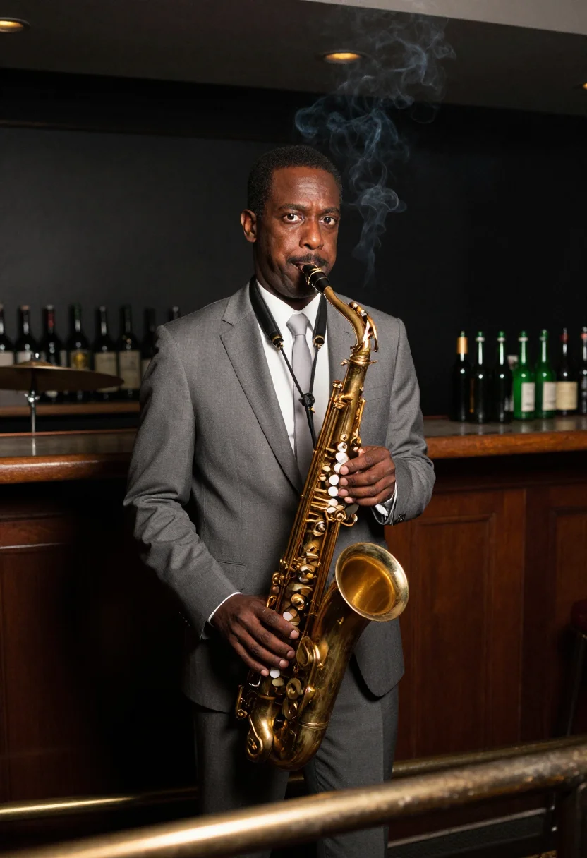 AI coltrane sample — portrait of a man, half-length portrait of a Black man of Af