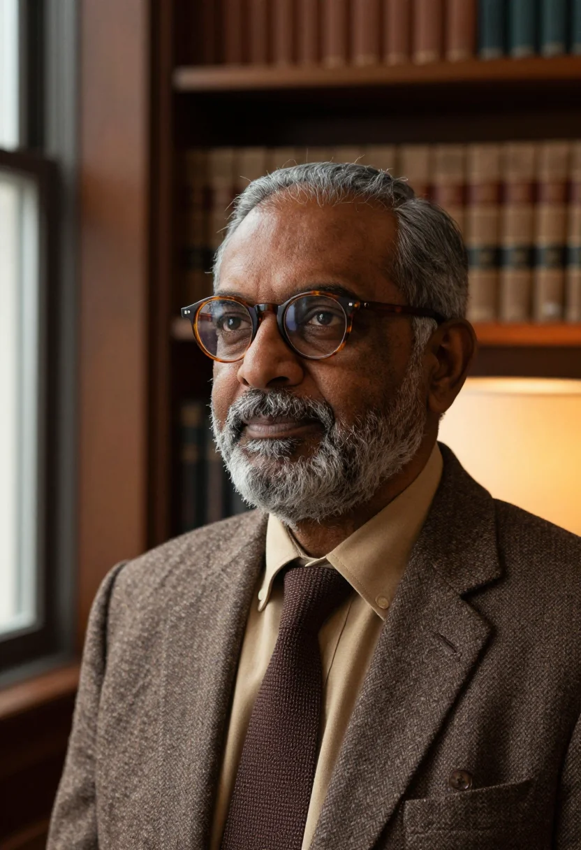 AI columbia professor morningside brown sample — portrait of a man, tight head-and-shoulders portrait of an I