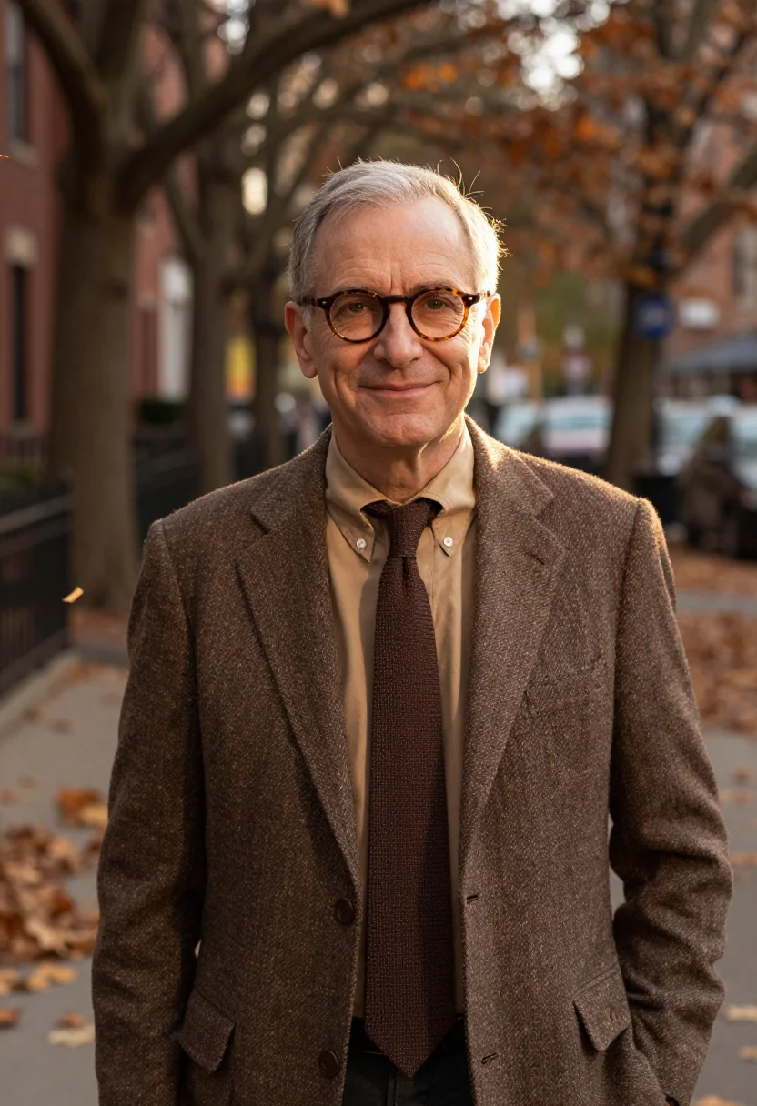 AI columbia professor morningside brown sample — portrait of a man, upper-body portrait of a New York-born ma