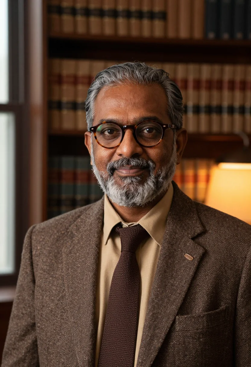 AI columbia professor morningside brown sample — portrait of a man, chest-up portrait of an Indian-American m