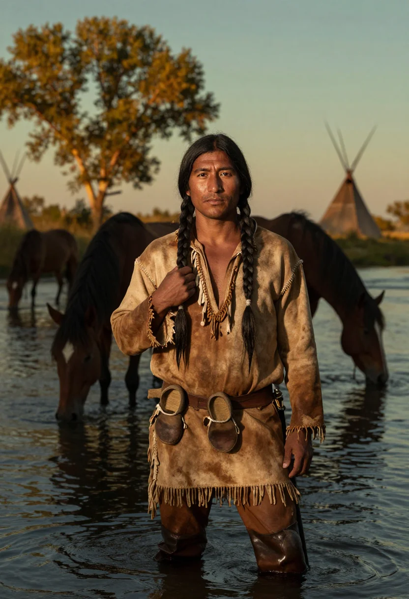 AI comanche moon sample — portrait of a man, half-length portrait of a Comanche man wi