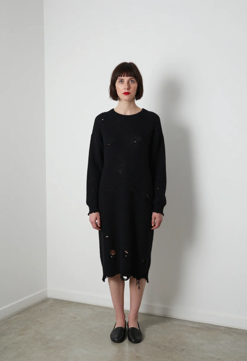 AI comme des garcons sample — portrait of a woman, wide full-length portrait of a Western-