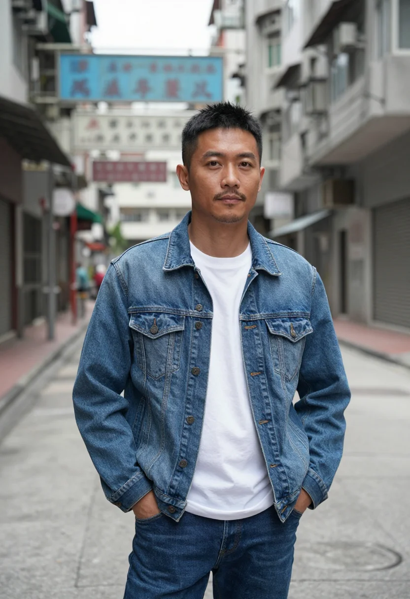 AI comrades almost a love story hong kong bicycle sample — portrait of a man, a Hong Kong Chinese man in his mid-thirti