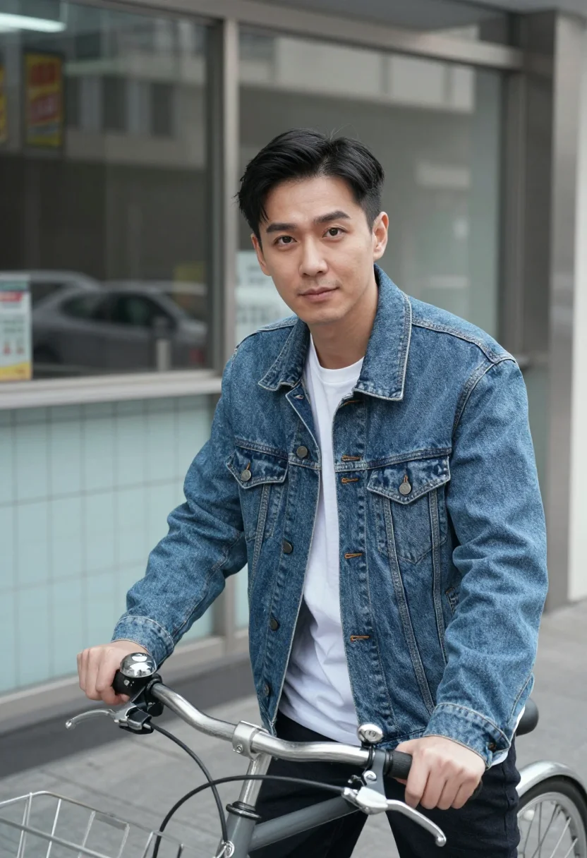 AI comrades almost a love story hong kong bicycle sample — portrait of a man, a Hong Kong Chinese man in his late twent