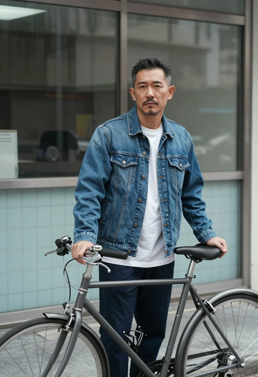 AI comrades almost a love story hong kong bicycle sample — portrait of a man, a Hong Kong Chinese man in his early fort