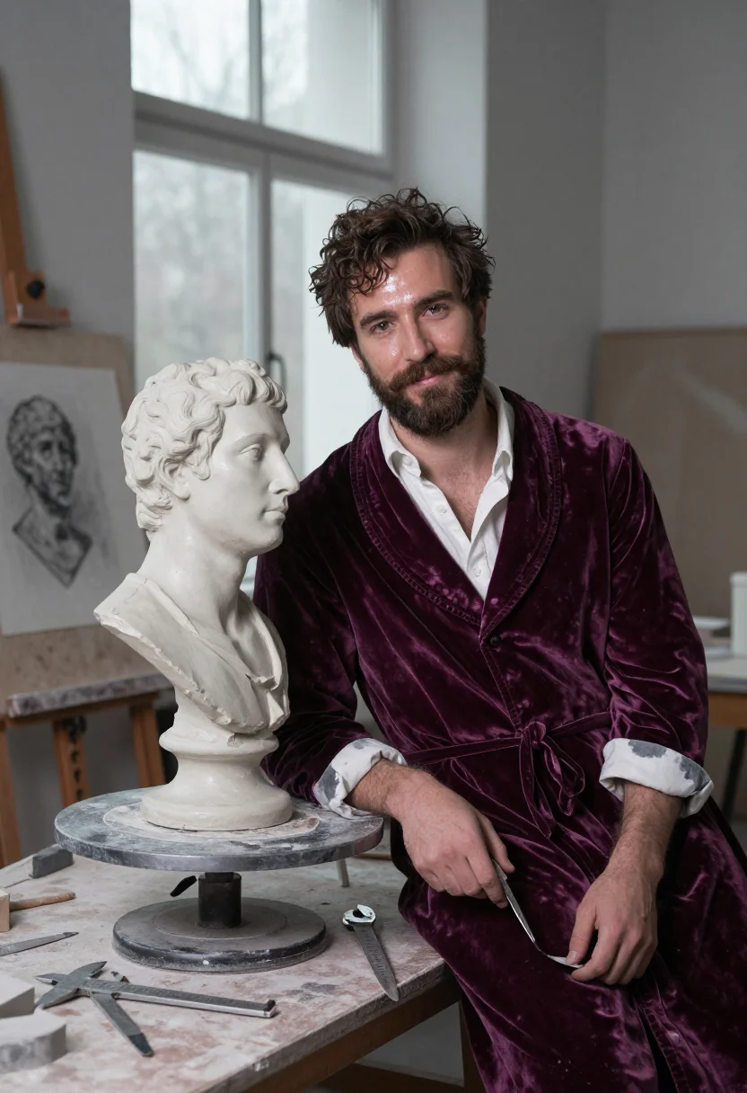 AI comte d orsay sample — portrait of a man, in his mid-thirties with fair skin, hazel