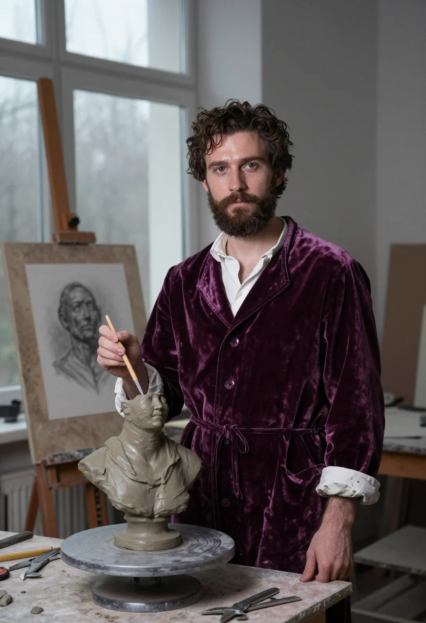 AI comte d orsay sample — portrait of a man, in his mid-thirties with fair skin, hazel