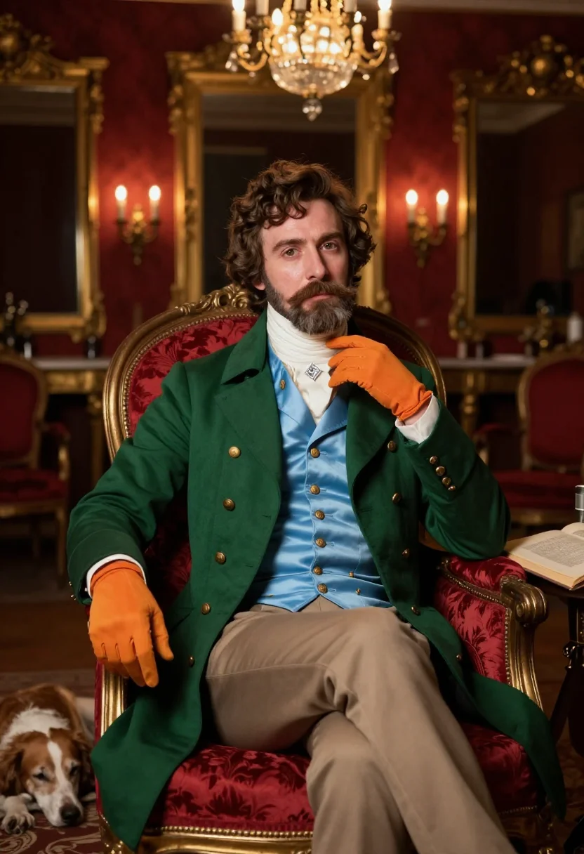AI comte d orsay sample — portrait of a man, in his mid-thirties with fair skin, hazel
