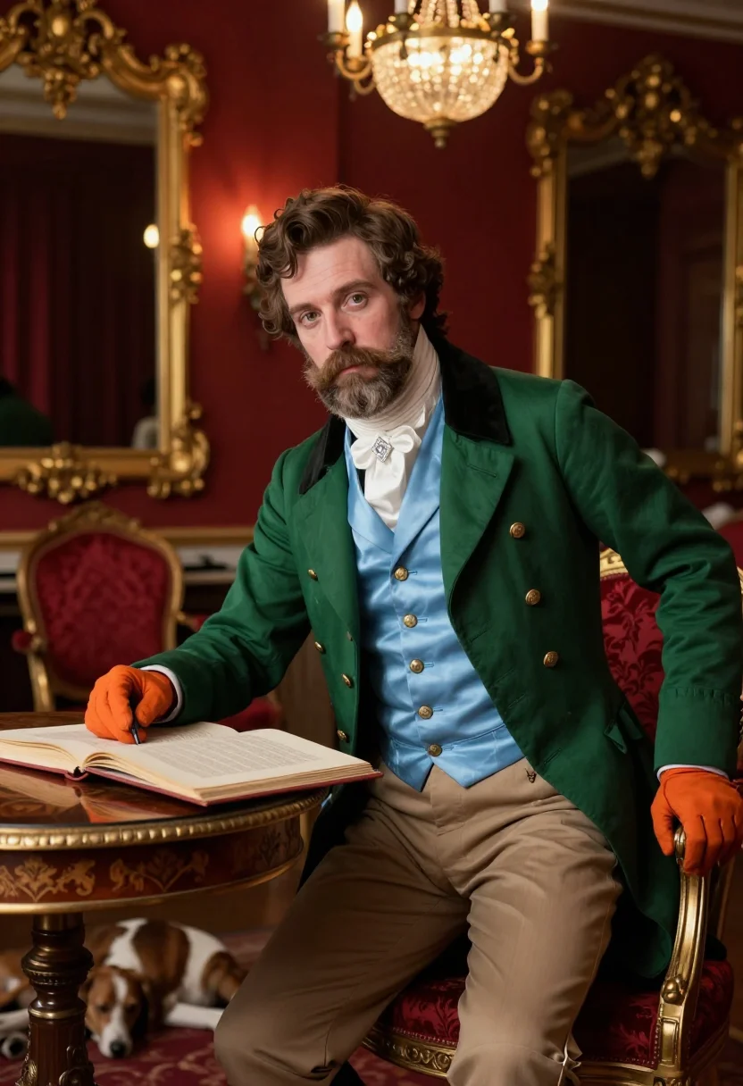 AI comte d orsay sample — portrait of a man, in his mid-thirties with fair skin, hazel