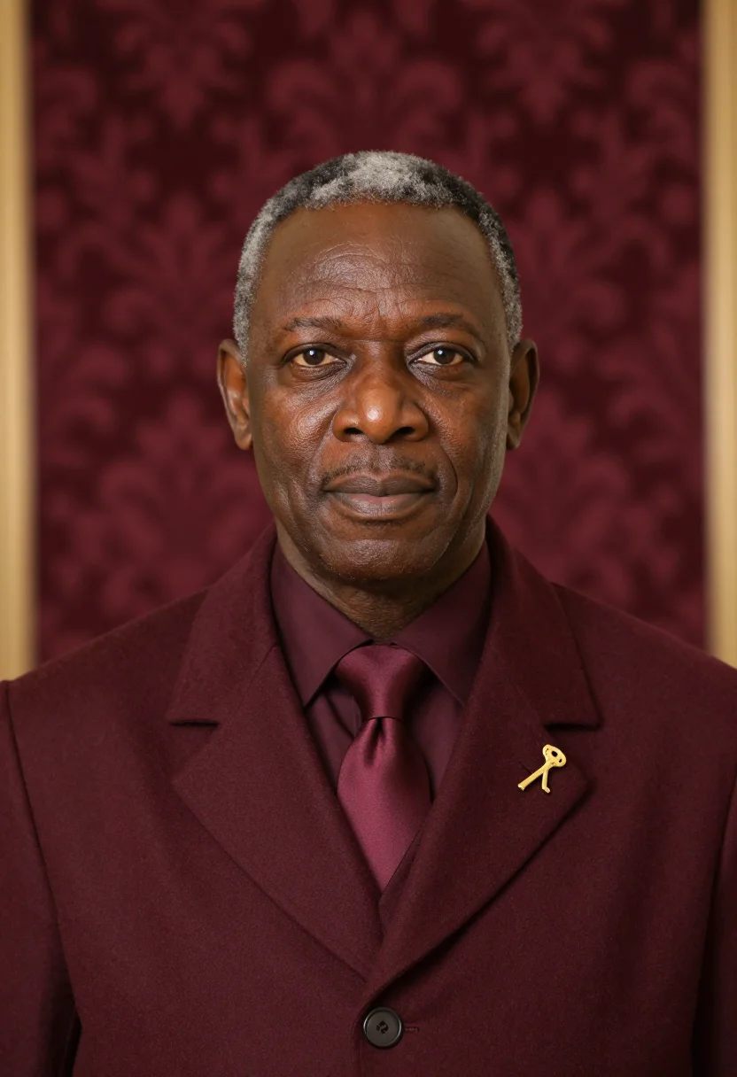 AI concierge lobby bordeaux sample — portrait of a man, framed tight on the head and the collar,
