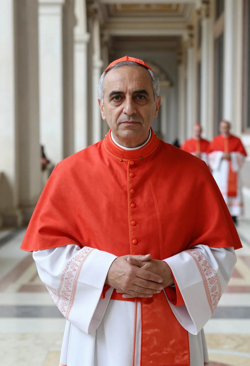 AI conclave vatican cardinal scarlet sample — portrait of a man, an Italian man in his late fifties with o
