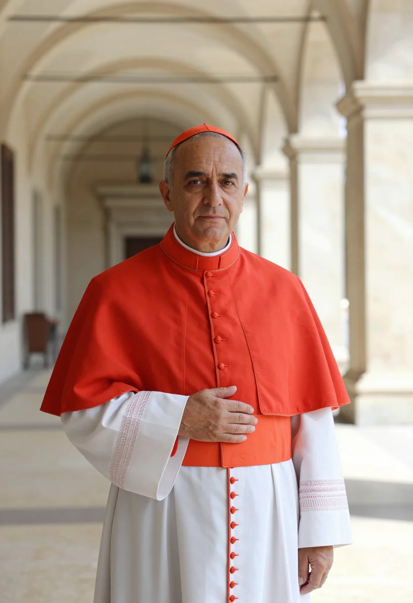 AI conclave vatican cardinal scarlet sample — portrait of a man, an Italian man in his late fifties with o