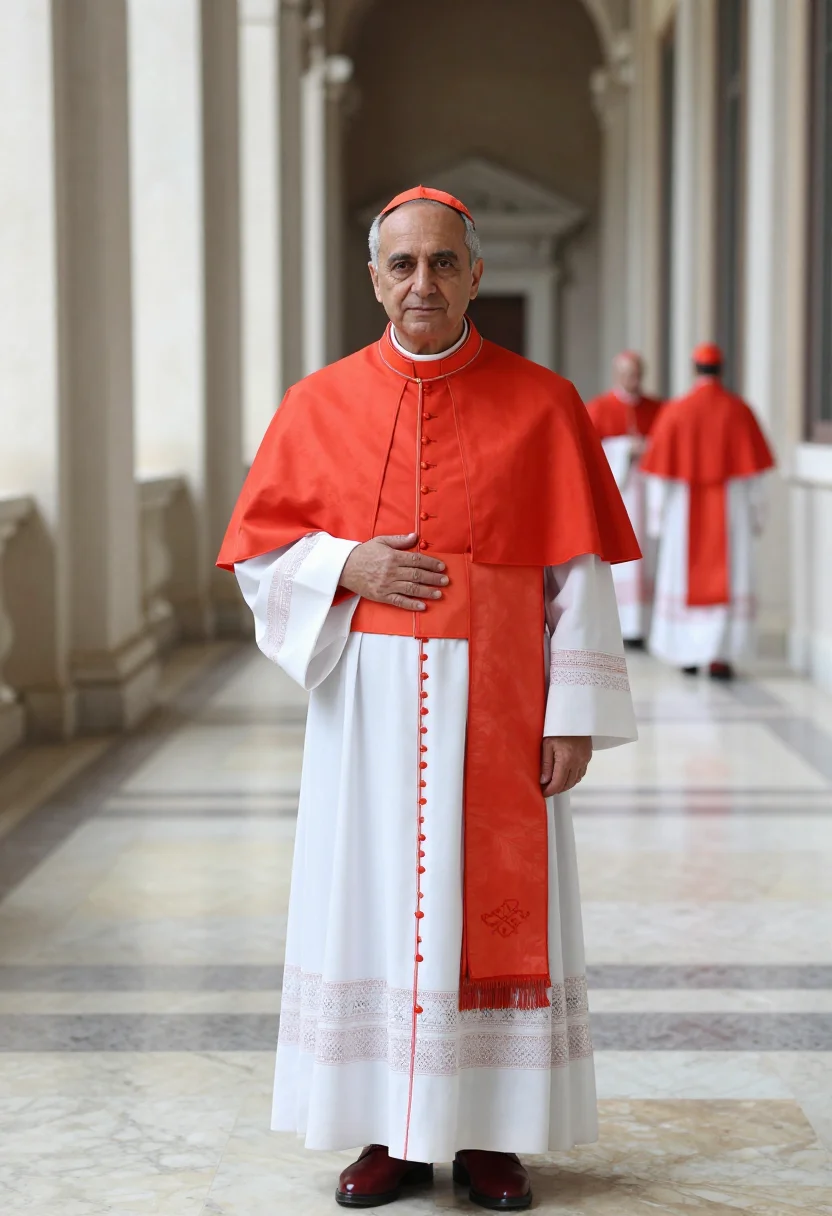 AI conclave vatican cardinal scarlet sample — portrait of a man, an Italian man in his late fifties with o