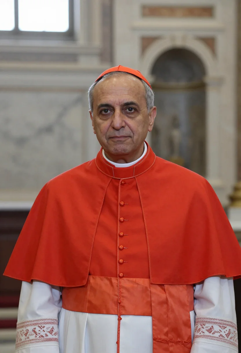 AI conclave vatican cardinal scarlet sample — portrait of a man, an Italian man in his late fifties with o