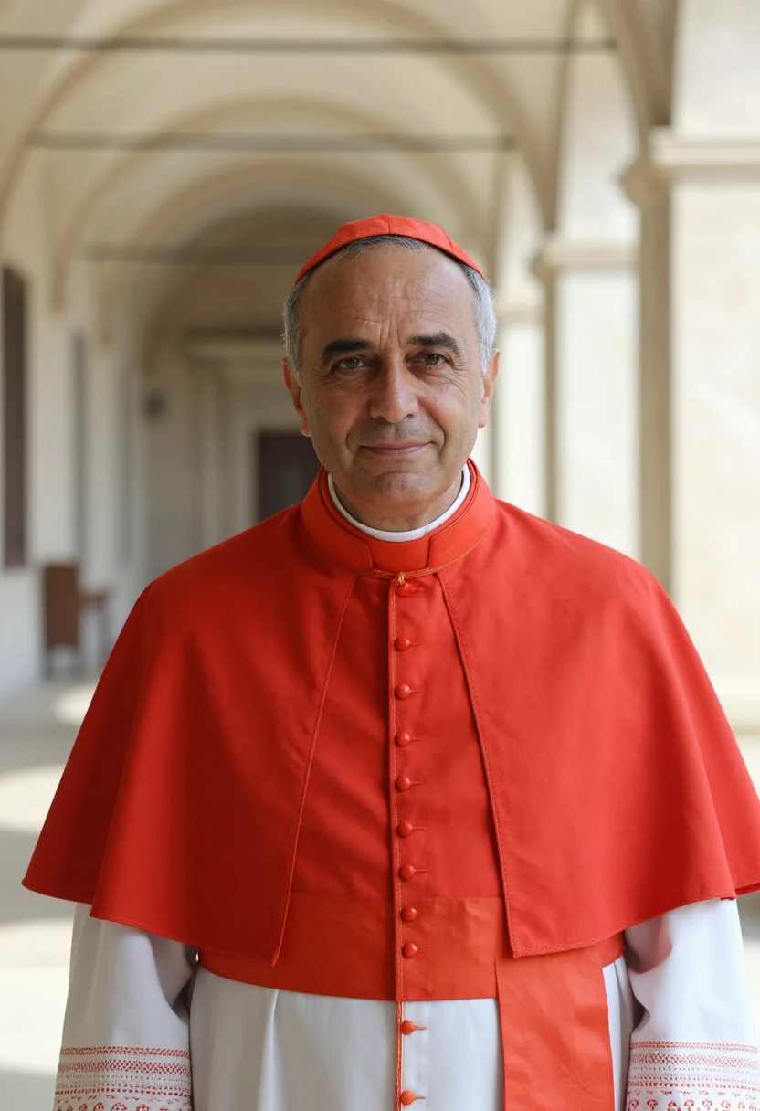 AI conclave vatican cardinal scarlet sample — portrait of a man, an Italian man in his late fifties with o