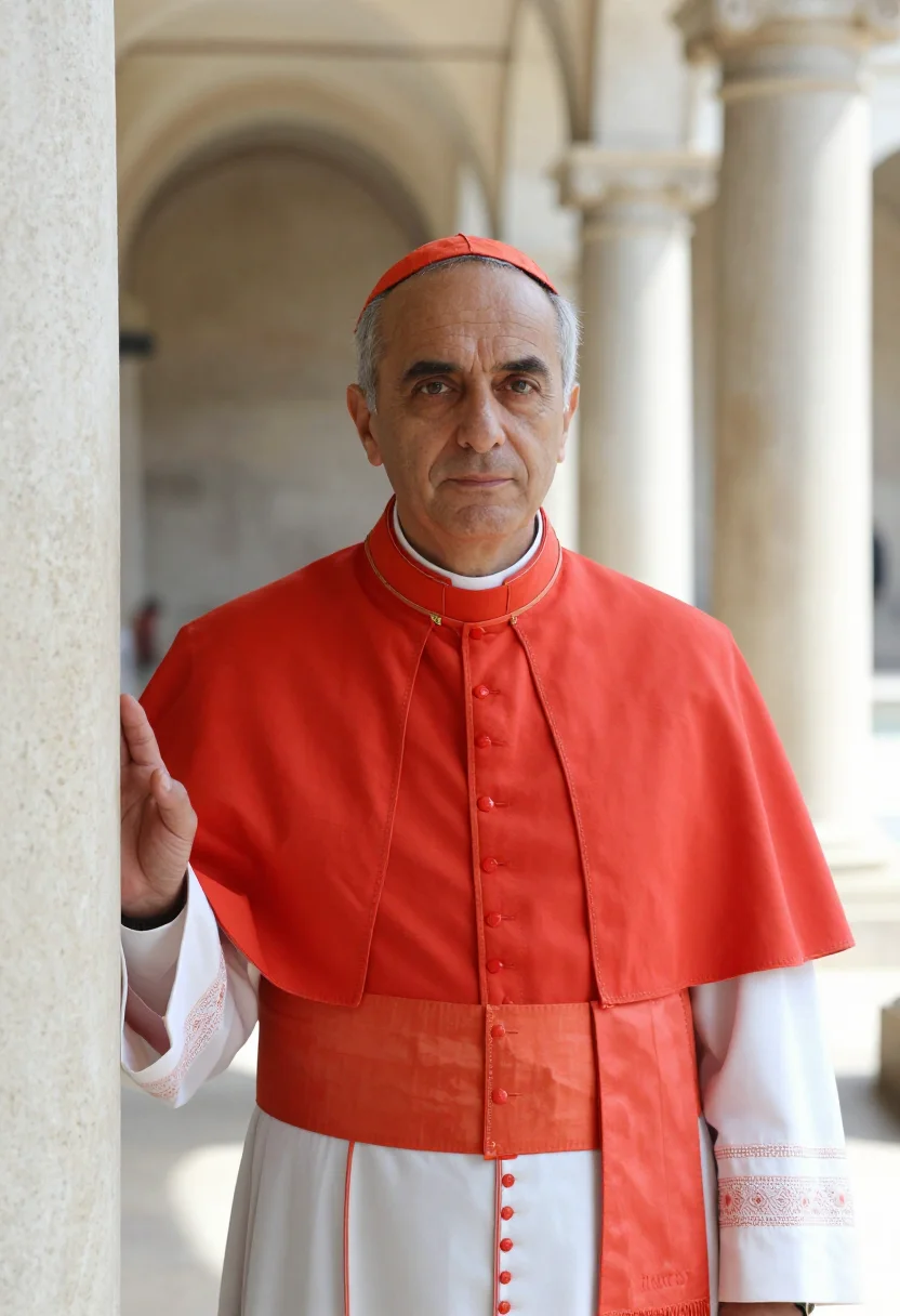 AI conclave vatican cardinal scarlet sample — portrait of a man, an Italian man in his late fifties with o
