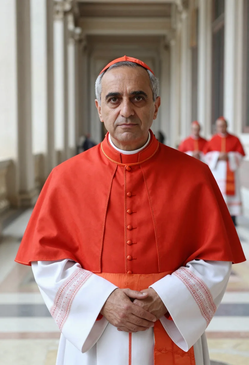AI conclave vatican cardinal scarlet sample — portrait of a man, an Italian man in his late fifties with o