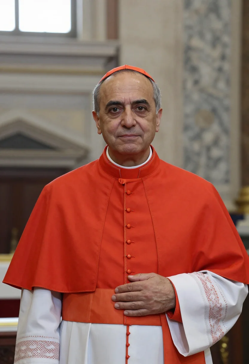 AI conclave vatican cardinal scarlet sample — portrait of a man, an Italian man in his late fifties with o