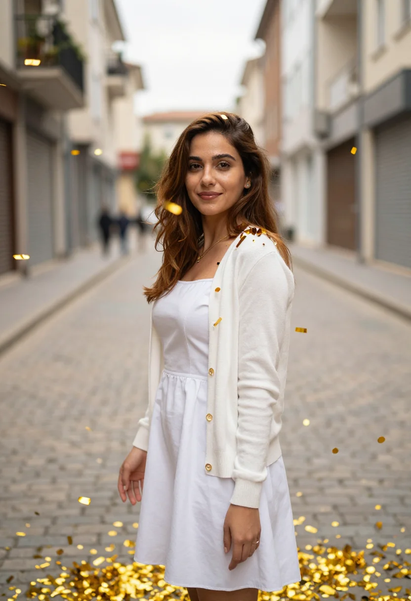 AI confetti sample — portrait of a woman, half-length portrait of a woman in her