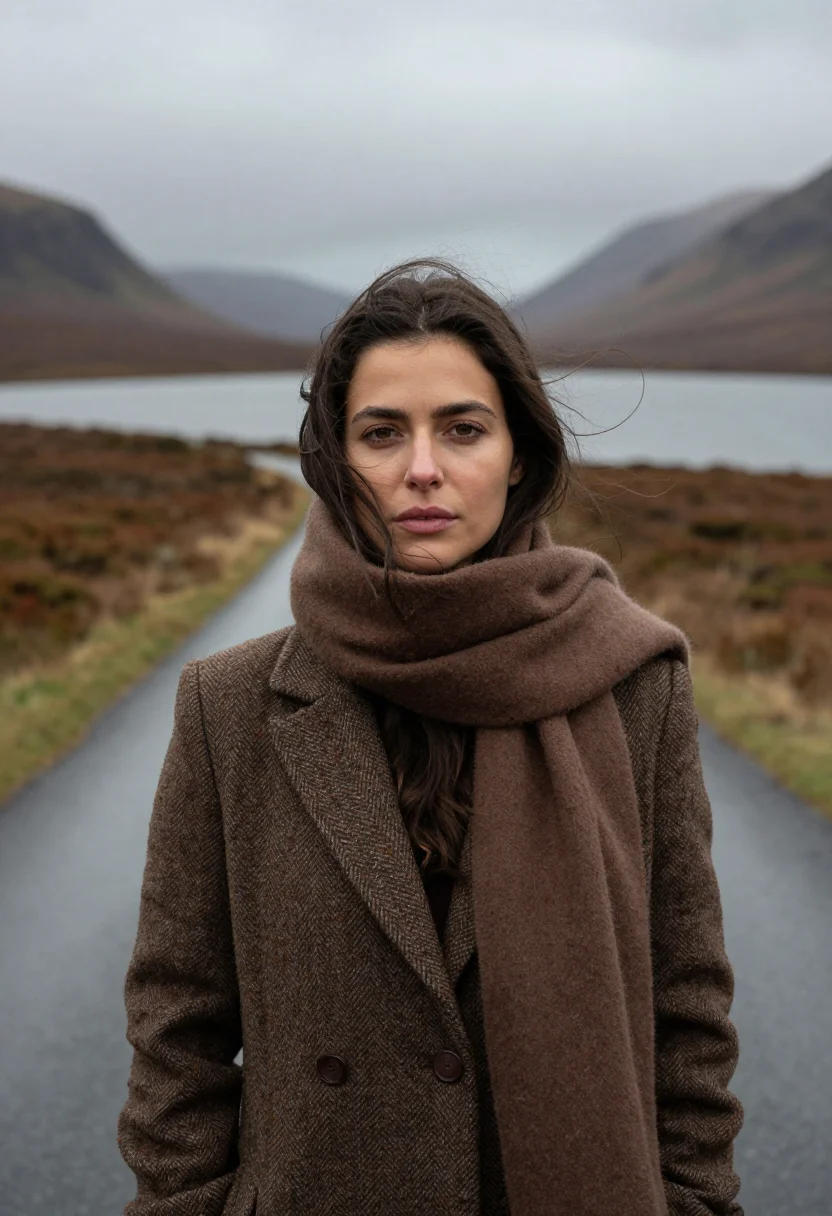 AI connemara november bog brown sample — portrait of a woman, framed tight, head and shoulders, the b
