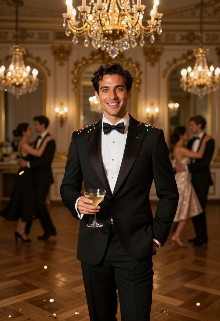 AI copacabana palace sample — portrait of a man, in his late thirties, with bronzed skin,