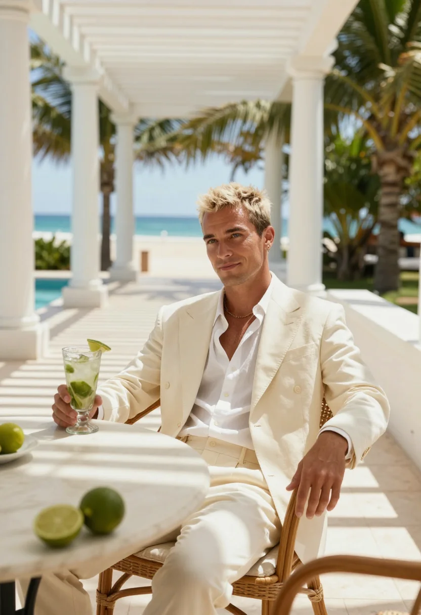 AI copacabana palace sample — portrait of a man, in his thirties, with warm fair skin, gre