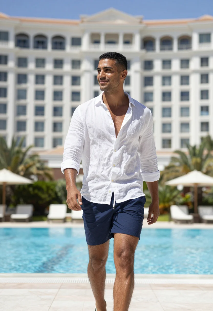 AI copacabana palace sample — portrait of a man, in his late twenties, with deep brown ski