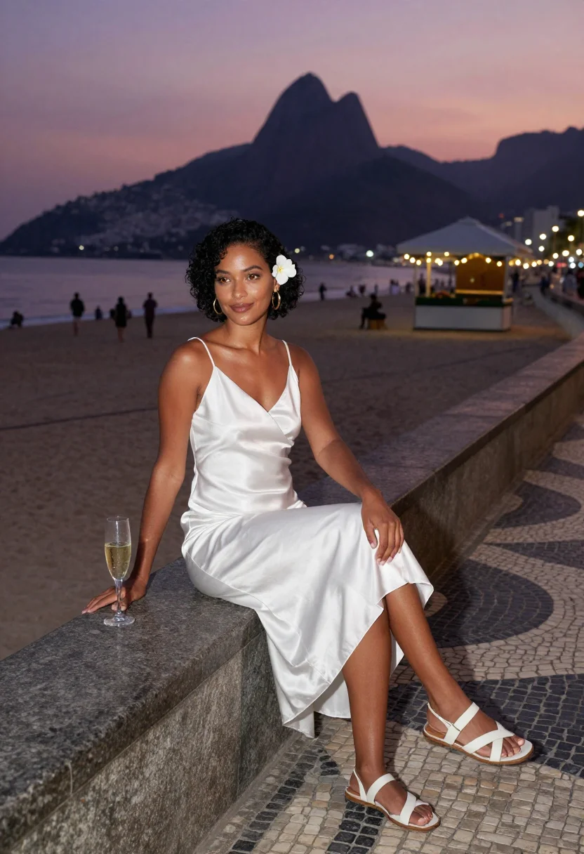 AI copacabana reveillon sample — portrait of a woman, in her twenties, with warm brown skin,