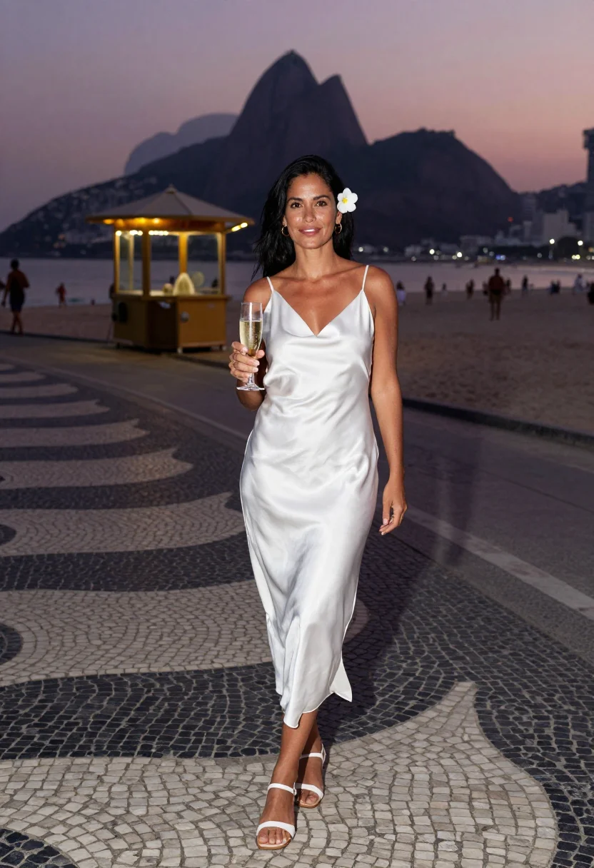 AI copacabana reveillon sample — portrait of a woman, around thirty-five, with golden tan ski