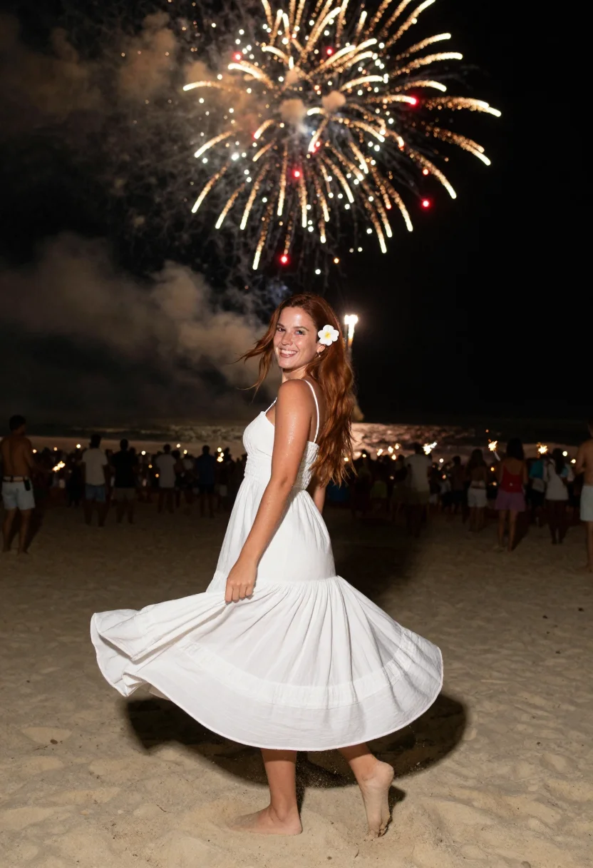 AI copacabana reveillon sample — portrait of a woman, in her mid-twenties, with olive skin, h