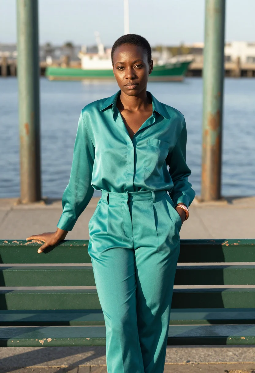 AI copenhagen verdigris sample — portrait of a woman, full-length standing portrait from hip