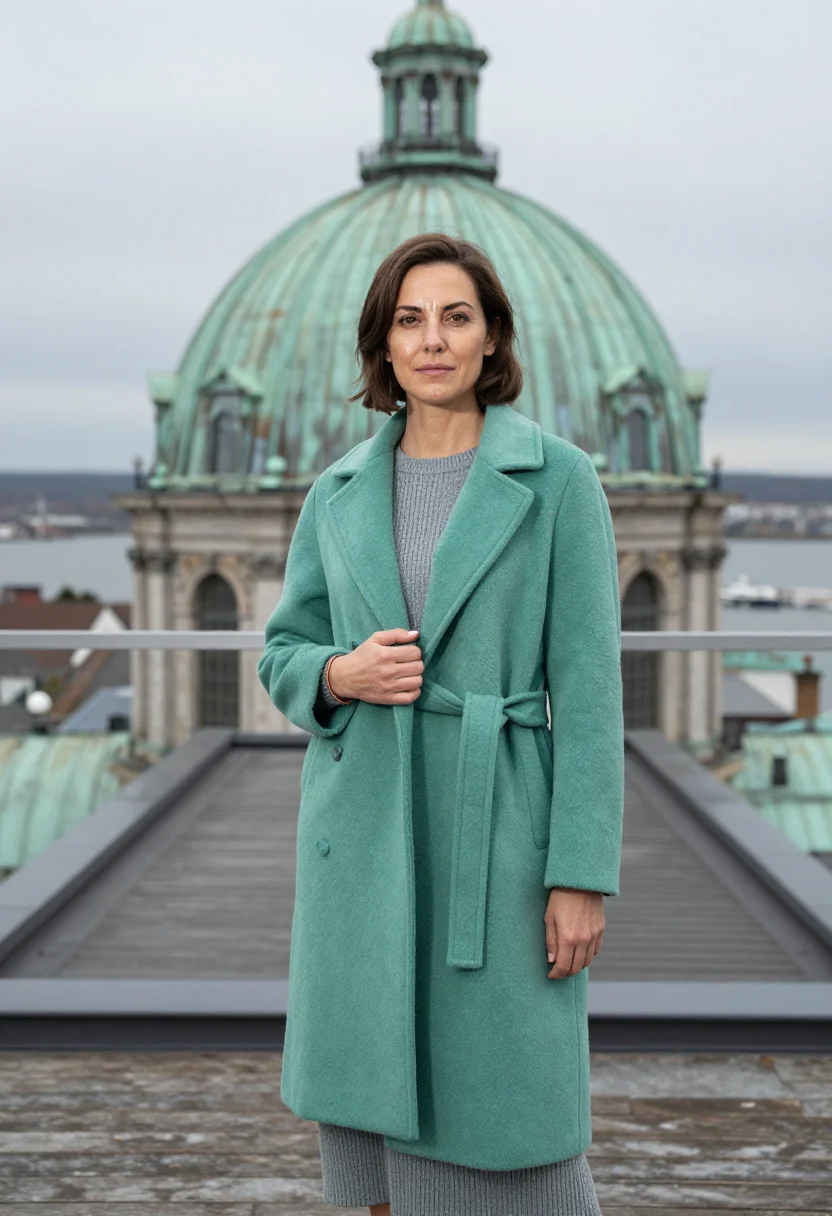 AI copenhagen verdigris sample — portrait of a woman, full-length portrait from waist height