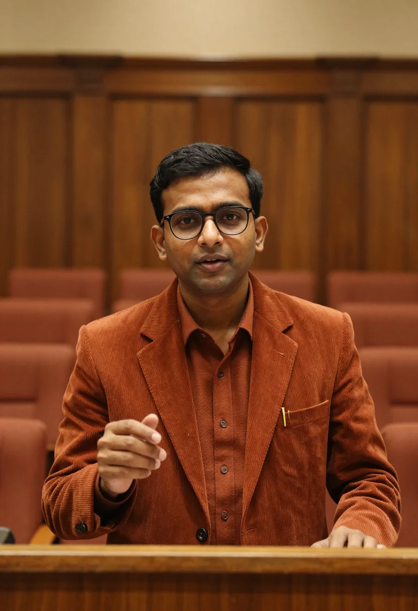 AI corduroy rust sample — portrait of a man, chest-up portrait of a South-Asian man in