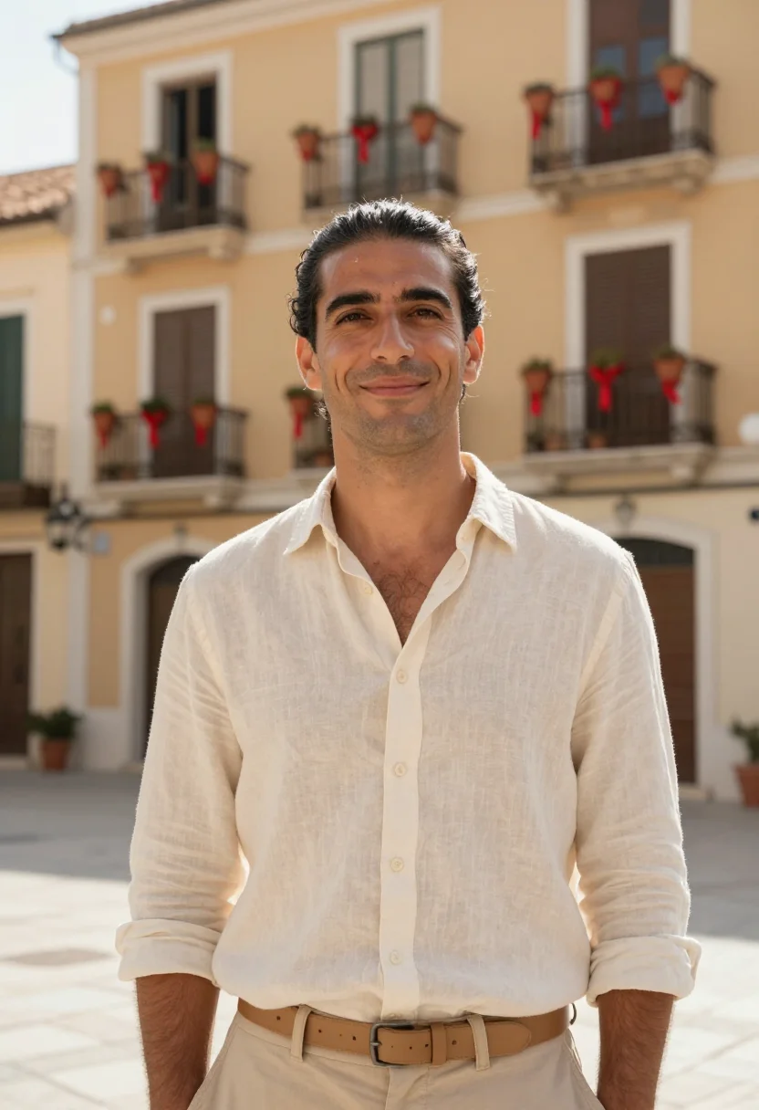 AI corfu easter botides red sample — portrait of a man, framed tight, head and shoulders, the bod